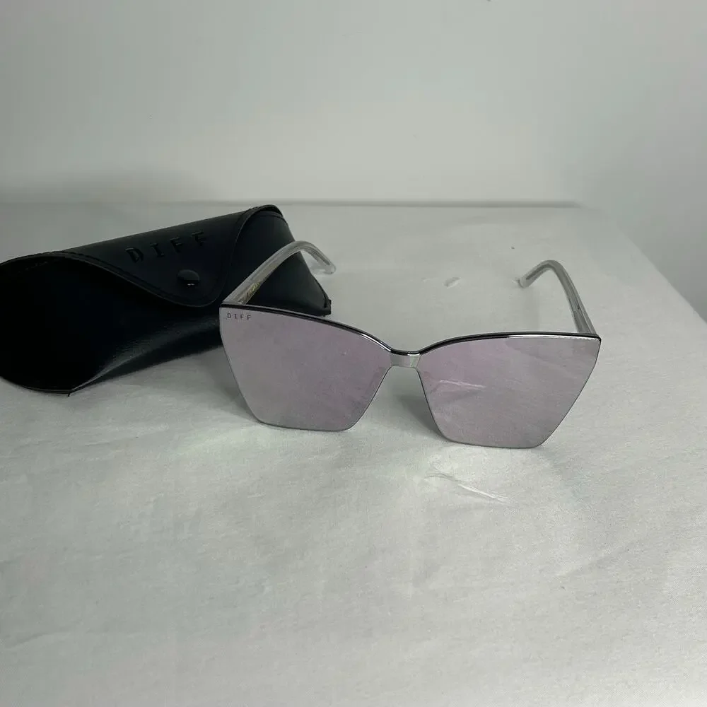 DIFF Goldie Oversized Shield Sunglasses Bright Pink Tulip Rush Mirror w/ Case